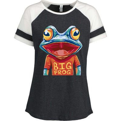 Happy Frog With Big Eyes Enza Ladies Jersey Colorblock Tee