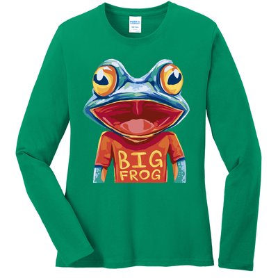 Happy Frog With Big Eyes Ladies Long Sleeve Shirt