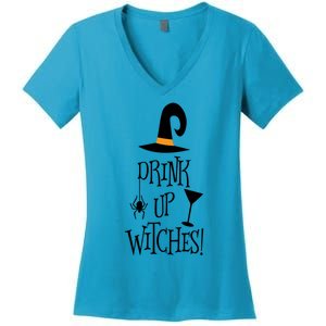 Halloween Funny Witch Up Witches Drunk Wine Beer Booze Gift Women's V-Neck T-Shirt