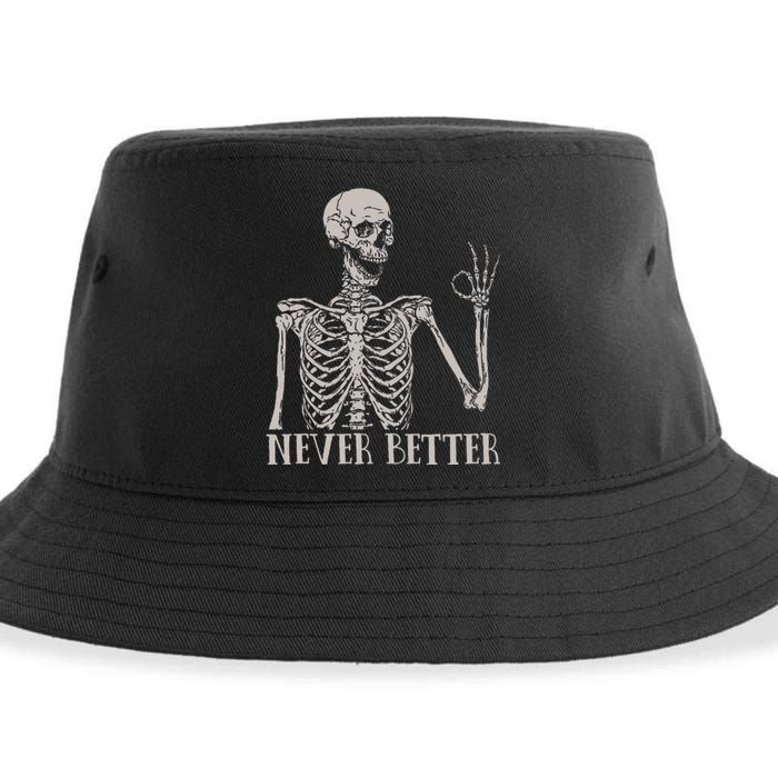 Halloweens For Women Never Better Skeleton Funny Skull Sustainable Bucket Hat