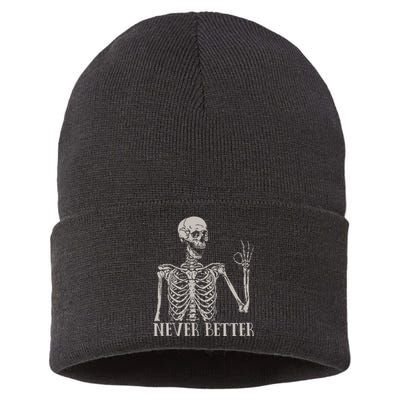 Halloweens For Women Never Better Skeleton Funny Skull Sustainable Knit Beanie