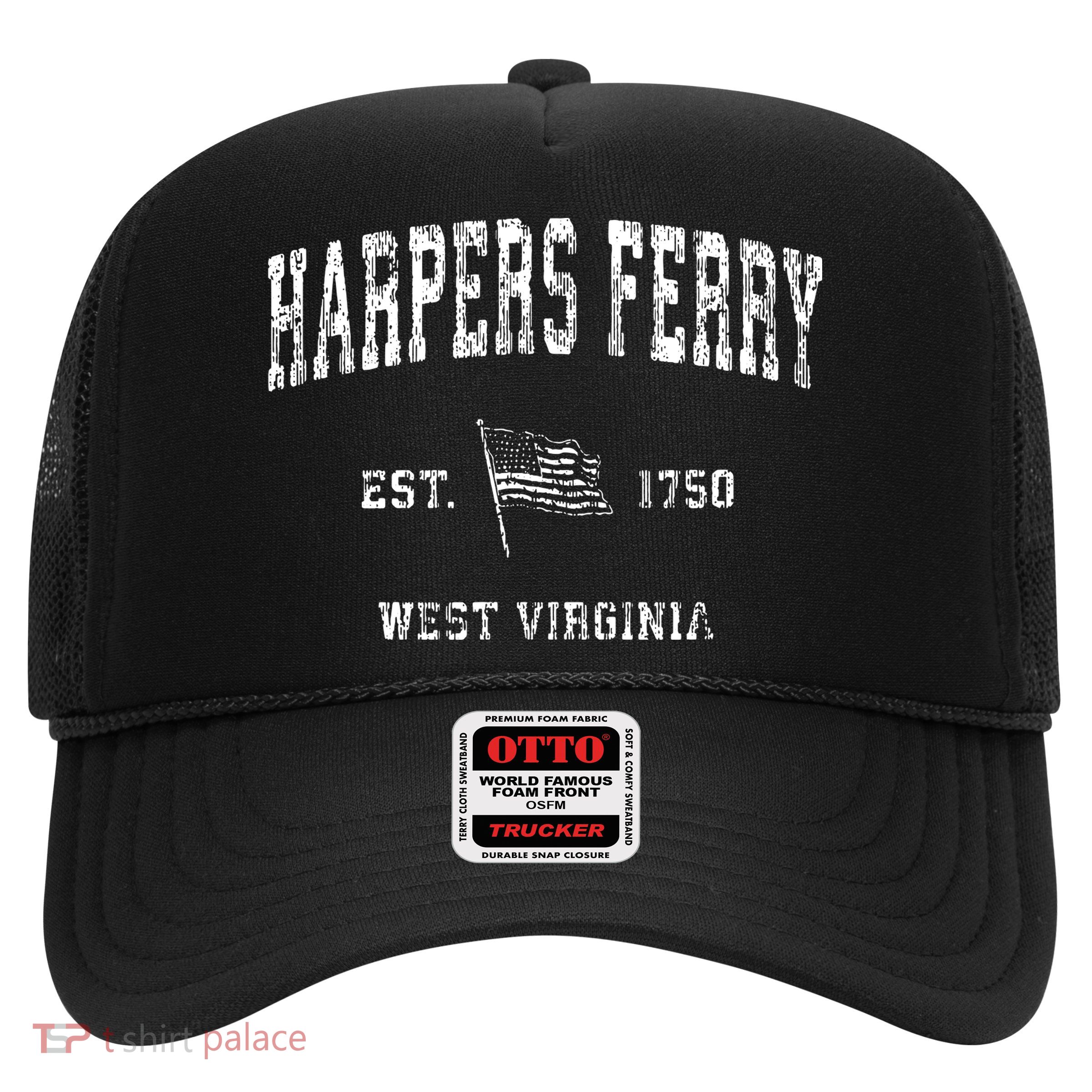Harpers Ferry West Virginia Wv Vintage Us Flag Trucker Hat