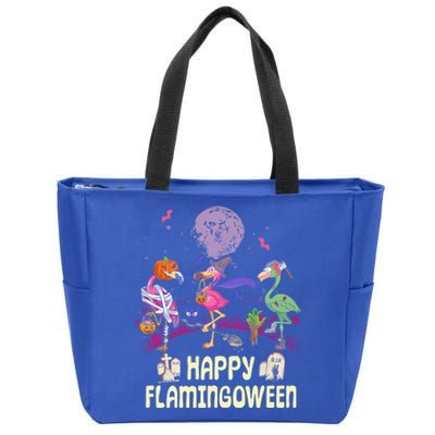 Happy Flamingoween Witch Pumpkin Mummy Flamingo Gift Zip Tote Bag