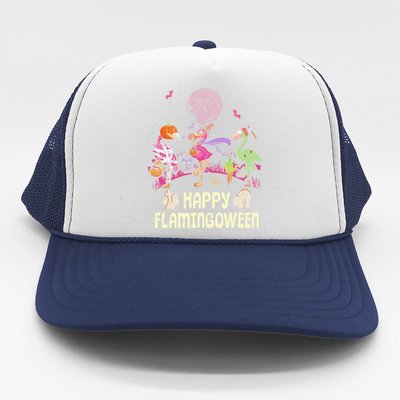 Happy Flamingoween Witch Pumpkin Mummy Flamingo Gift Trucker Hat