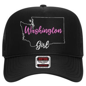 Home Funny W.A.S.H.I.N.G.T.O.N S.T.A.T.E Girl High Crown Mesh Back Trucker Hat