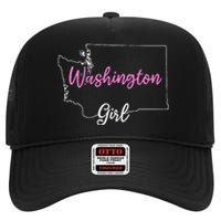 Home Funny W.A.S.H.I.N.G.T.O.N S.T.A.T.E Girl High Crown Mesh Back Trucker Hat