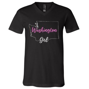 Home Funny W.A.S.H.I.N.G.T.O.N S.T.A.T.E Girl V-Neck T-Shirt