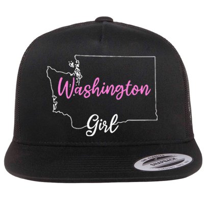 Home Funny W.A.S.H.I.N.G.T.O.N S.T.A.T.E Girl Flat Bill Trucker Hat