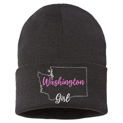 Home Funny W.A.S.H.I.N.G.T.O.N S.T.A.T.E Girl Sustainable Knit Beanie