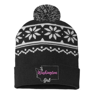 Home Funny W.A.S.H.I.N.G.T.O.N S.T.A.T.E Girl USA-Made Snowflake Beanie