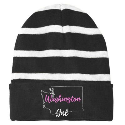 Home Funny W.A.S.H.I.N.G.T.O.N S.T.A.T.E Girl Striped Beanie with Solid Band