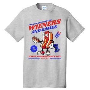 Here For Wieners 4th Of July Hotdog Design Tall T-Shirt