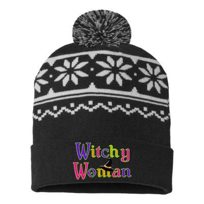 Halloween Funny Witch Witchy Woman Trick Treat USA-Made Snowflake Beanie