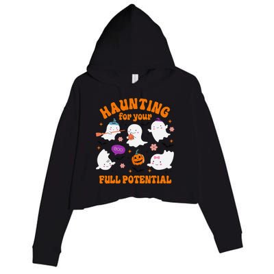 Haunting For Your Full Potential Cute Halloween Ghost Crop Fleece Hoodie