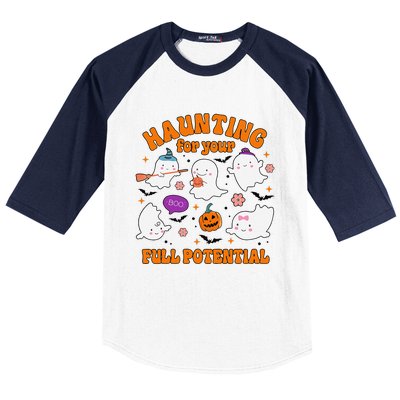 Haunting For Your Full Potential Cute Halloween Ghost Baseball Sleeve Shirt