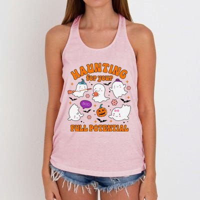 Haunting For Your Full Potential Cute Halloween Ghost Women's Knotted Racerback Tank