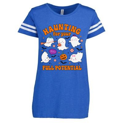 Haunting For Your Full Potential Cute Halloween Ghost Enza Ladies Jersey Football T-Shirt