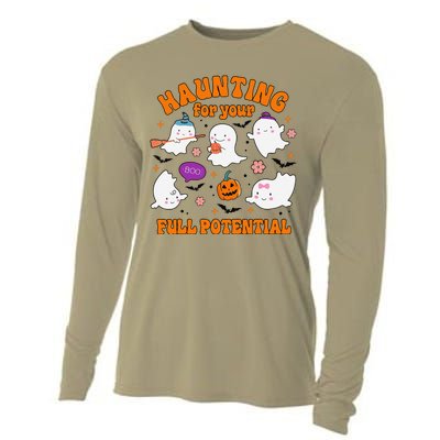 Haunting For Your Full Potential Cute Halloween Ghost Cooling Performance Long Sleeve Crew