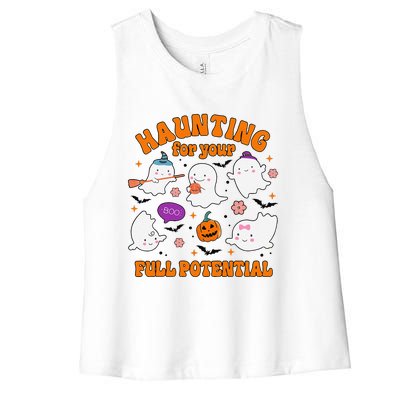 Haunting For Your Full Potential Cute Halloween Ghost Women's Racerback Cropped Tank