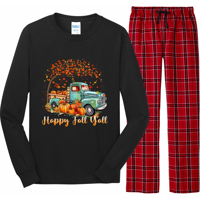 Happy Fall YAll Pumpkin Truck Autumn Tree Fall Thanksgiving Long Sleeve Pajama Set