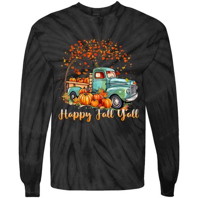 Happy Fall YAll Pumpkin Truck Autumn Tree Fall Thanksgiving Tie-Dye Long Sleeve Shirt