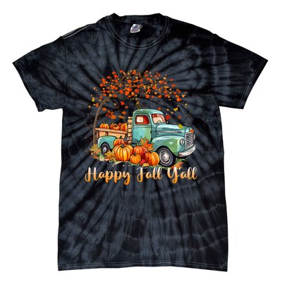 Happy Fall YAll Pumpkin Truck Autumn Tree Fall Thanksgiving Tie-Dye T-Shirt