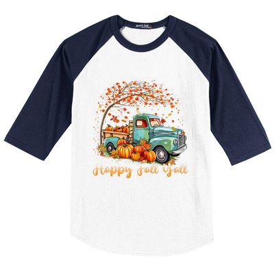 Happy Fall YAll Pumpkin Truck Autumn Tree Fall Thanksgiving Baseball Sleeve Shirt