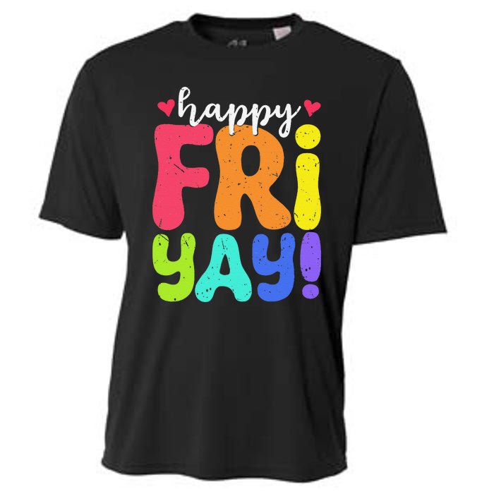 Happy Fri Yay Friday Funny Teacher Friyay Teacher Cooling Performance Crew T-Shirt