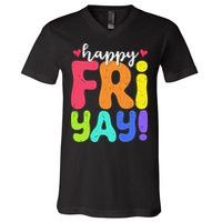 Happy Fri Yay Friday Funny Teacher Friyay Teacher V-Neck T-Shirt