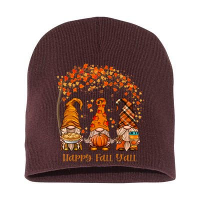 Happy Fall Y'all Gnome Autumn Gnomes Pumpkin Spice Season Short Acrylic Beanie