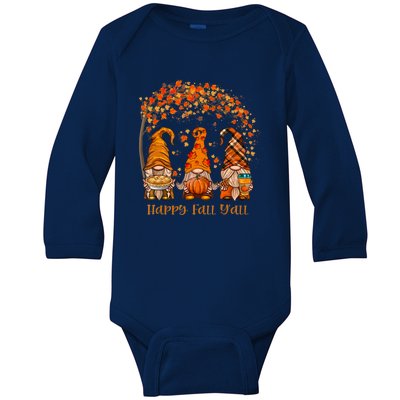 Happy Fall Y'all Gnome Autumn Gnomes Pumpkin Spice Season Baby Long Sleeve Bodysuit