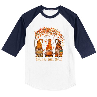 Happy Fall Y'all Gnome Autumn Gnomes Pumpkin Spice Season Baseball Sleeve Shirt