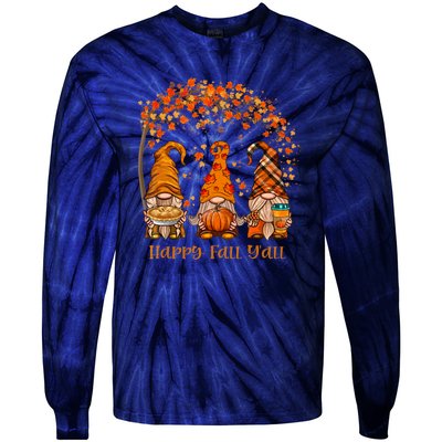 Happy Fall Y'all Gnome Autumn Gnomes Pumpkin Spice Season Tie-Dye Long Sleeve Shirt