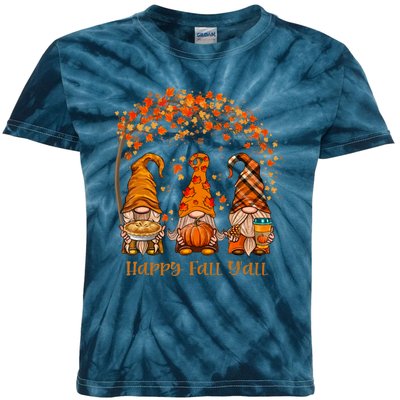 Happy Fall Y'all Gnome Autumn Gnomes Pumpkin Spice Season Kids Tie-Dye T-Shirt