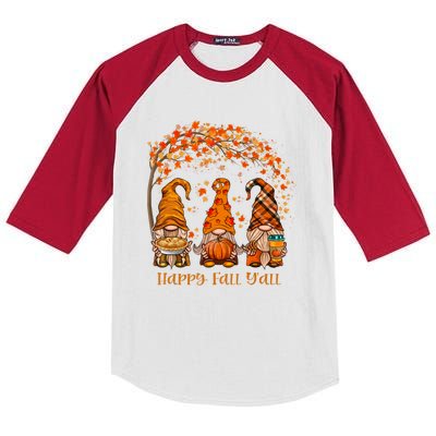 Happy Fall Y'all Gnome Autumn Gnomes Pumpkin Spice Season Kids Colorblock Raglan Jersey