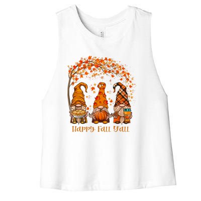 Happy Fall Y'all Gnome Autumn Gnomes Pumpkin Spice Season Women's Racerback Cropped Tank