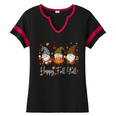 Happy Fall YAll Gnomes Pumpkin Autumn Thanksgiving Ladies Halftime Notch Neck Tee