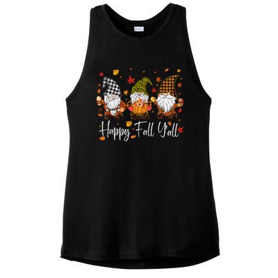 Happy Fall YAll Gnomes Pumpkin Autumn Thanksgiving Ladies PosiCharge Tri-Blend Wicking Tank