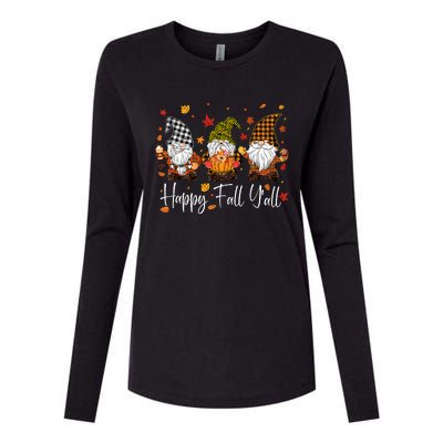 Happy Fall YAll Gnomes Pumpkin Autumn Thanksgiving Womens Cotton Relaxed Long Sleeve T-Shirt