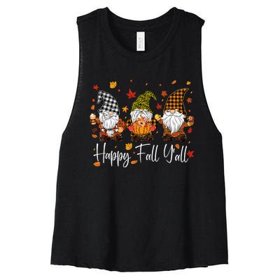 Happy Fall YAll Gnomes Pumpkin Autumn Thanksgiving Women's Racerback Cropped Tank