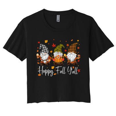 Happy Fall YAll Gnomes Pumpkin Autumn Thanksgiving Women's Crop Top Tee