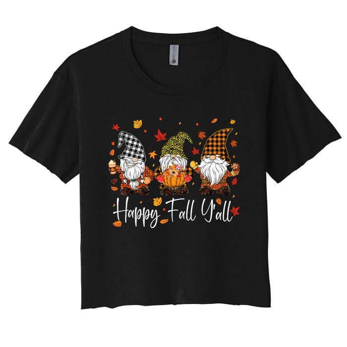 Happy Fall YAll Gnomes Pumpkin Autumn Thanksgiving Women's Crop Top Tee