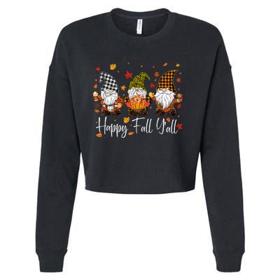 Happy Fall YAll Gnomes Pumpkin Autumn Thanksgiving Cropped Pullover Crew