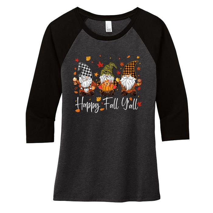 Happy Fall YAll Gnomes Pumpkin Autumn Thanksgiving Women's Tri-Blend 3/4-Sleeve Raglan Shirt