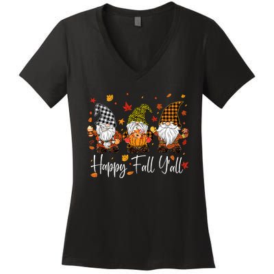 Happy Fall YAll Gnomes Pumpkin Autumn Thanksgiving Women's V-Neck T-Shirt