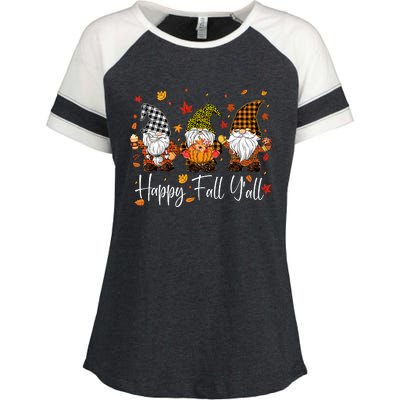 Happy Fall YAll Gnomes Pumpkin Autumn Thanksgiving Enza Ladies Jersey Colorblock Tee