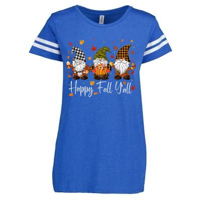 Happy Fall YAll Gnomes Pumpkin Autumn Thanksgiving Enza Ladies Jersey Football T-Shirt