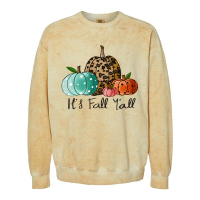 Happy Fall Y’all Pumpkin Leopard Its Fall Yall Thanksgiving Colorblast Crewneck Sweatshirt