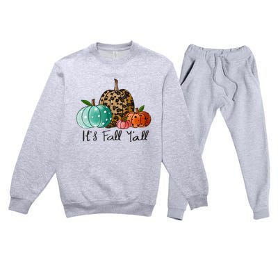 Happy Fall Y’all Pumpkin Leopard Its Fall Yall Thanksgiving Premium Crewneck Sweatsuit Set