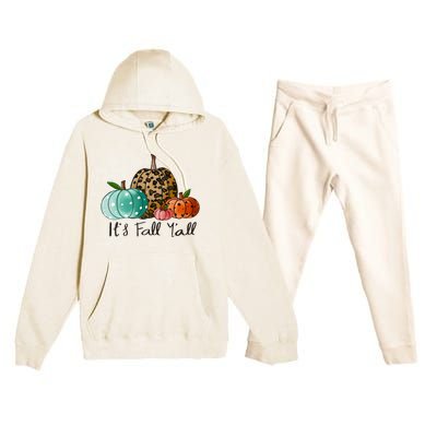 Happy Fall Y’all Pumpkin Leopard Its Fall Yall Thanksgiving Premium Hooded Sweatsuit Set